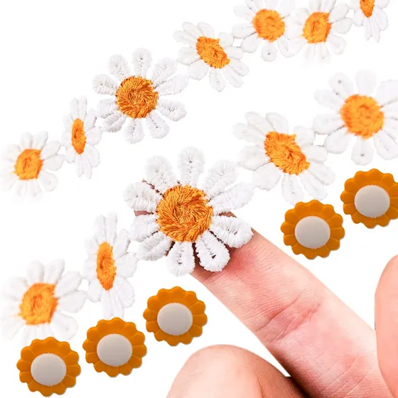 Borde Flor 5 Boton Margarita Juego Para Coser Proyecto Niño