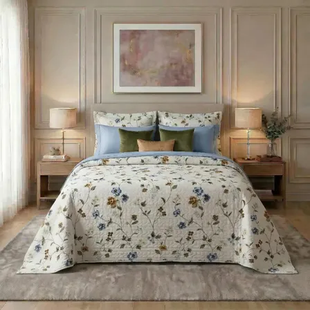 Kit Cobre Leito Queen 3 Peças Estampado Floral Dupla Face Microfibra 150 Fios Colcha Boutis Matelada Leve Não Faz... Cloe Florido