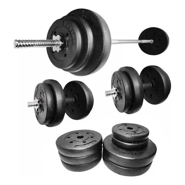 Set 2 Mancuernas Macizas + Barra 1.5m + 20 Kg Pesas - El Rey
