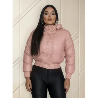 Jaqueta Puffer Feminina Couro Cropped Bobojaco Forrada Capuz Jaqueta Puffer Feminina Couro Cropped Bobojaco Forrada Capuz