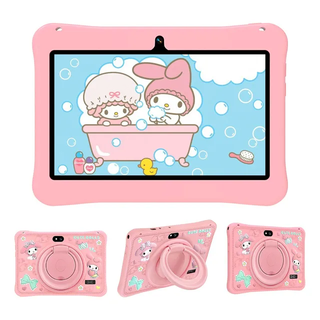 Tablet Para Niños Hancdon F06 7 Pulgadas 6g+128g Memoria Con Android 12 10 Core Android 12 wifi 3800mah 5mp+13mp con Tablet Funda Color Rosa