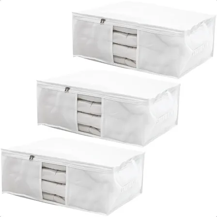Kit 3 Saco Organizador Capa Protetora G Cobertor Edredom Roupas Branco 60x45x22