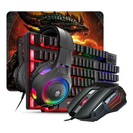 Combo Gamer Periféricos Teclado Mouse Rgb Mouse Pad Headset