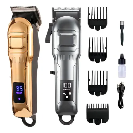 Máquina De Cortar Cabelo Profissional Sem Fio Com Visor Led Lâmina De Titânio Com Alavanca De Regulagem ML