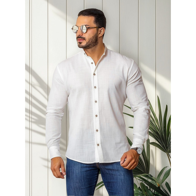 Camisas Masculina Social Gola Padre Linho Premium Moda Luxo Camisas Masculina Social Gola Padre Linho Premium Moda Luxo