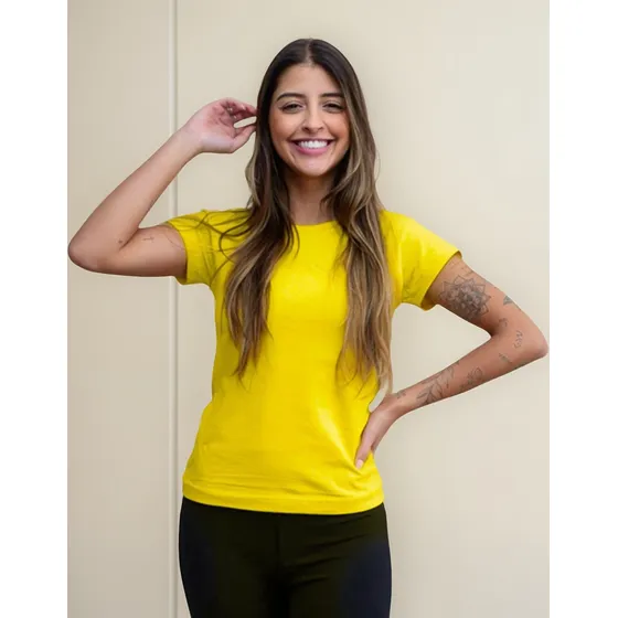 Camiseta Feminina Básica 100% Algodão Camisa Lisa Varias Cor