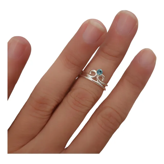 Anillo Plata 925 Niña, Pie Falange Piedra Ajustable Corona