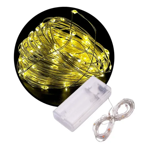 Fio Fada Cordão De Led 3m 30 Leds 3 Funções Pilha Branco Quente