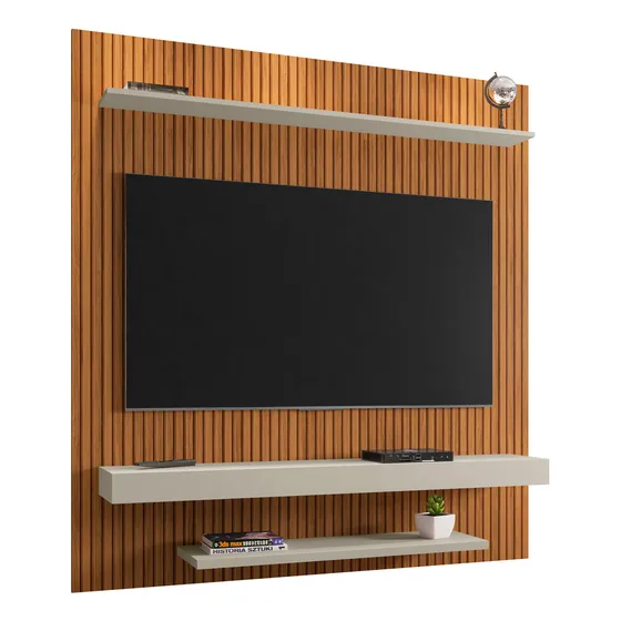 Neloja Estante Painel Para Tv Até 60 Pelegadas Ripado Em Pintura 3D Leme Sala E Quarto Luxo Completo Moderno Rack Cor Nature