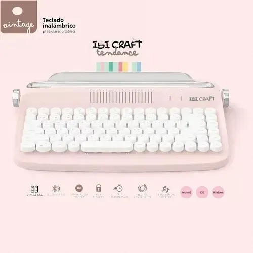 Teclado Inalámbrico Vintage Ibi Craft Tablet Pc Celular Teclado Rosa