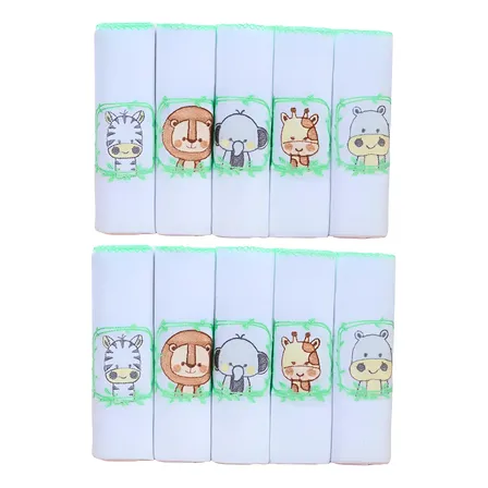 Kit 10 Fraldas De Pano Bordada Tecido Duplo Algodão 70x70cm