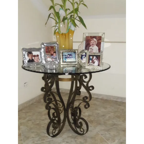 Mesa De Hierro Forjado Con Vidrio Mordido