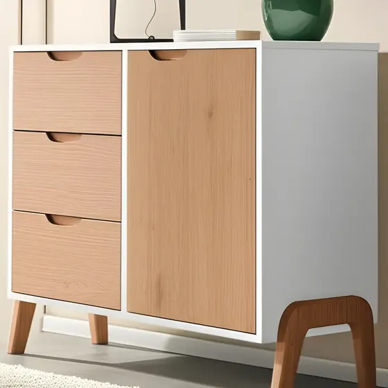 Comoda Cajonera Aparador Living Comedor Dormitorio Madera Color Blanco\u002Fpino | Cuotas sin interés