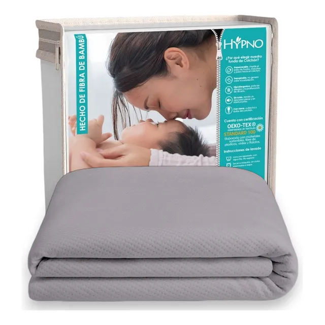 Funda De Colchón Impermeable De Bambú King Con Cierre Gris