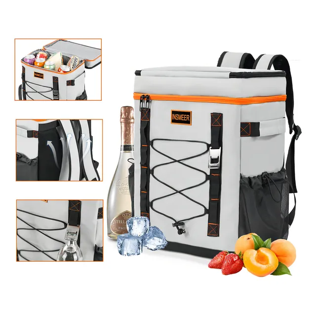 Hielera Mochila Insmeer 010-BK Bolsa Térmica 30 L com Abridor de Garrafas Hieleras Portatiles Material de Alta Qualidade Ideal para Camping Praia Parque Viagem