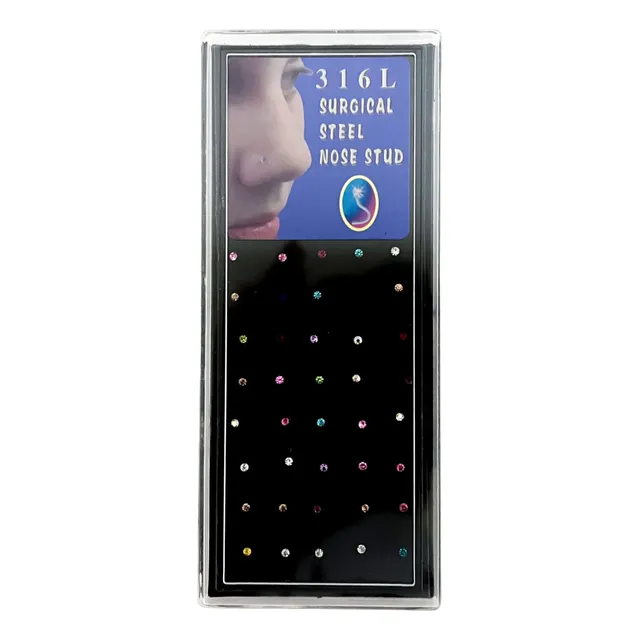 Piercing Para Nariz De Acero Con Brillantes Cajita De 40pcs