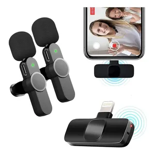 Kit 2 Microfone Lapela Sem Fio P/ iPhone Profissional 2 Em 1 Cor Preto - Dr Infonet Kit 2 Microfone Lapela Sem Fio P/ iPhone Profissional 2 Em 1 Cor Preto - Dr Infonet