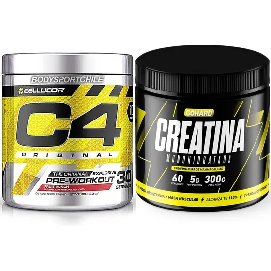 Creatina Monohidratada 300grs + C4 Pre Entreno 30serv Fuerza