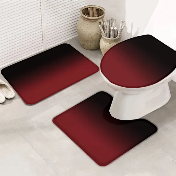 Alfombra Baño 3 Pieza Accesorio Rojo Negro Ombre Degradado U