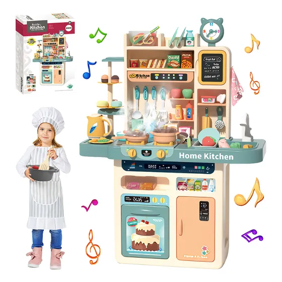 Cocina Juguete Para Niños 87pzs Luz Sonido Agua Heibago Vapor Spray Plástico Cocinita Juego Para Niñas Cocina Kit De Cocina Infantil Carrito De Super Comida De Juguete Cocina De Mano Color Azul