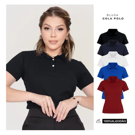 Camisa Gola Polo Feminina Básica Algodão Social Uniforme