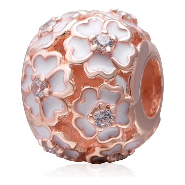 Abalorio Flor Cerezo Plata Ley 925 Para Pulsera Chapado Oro