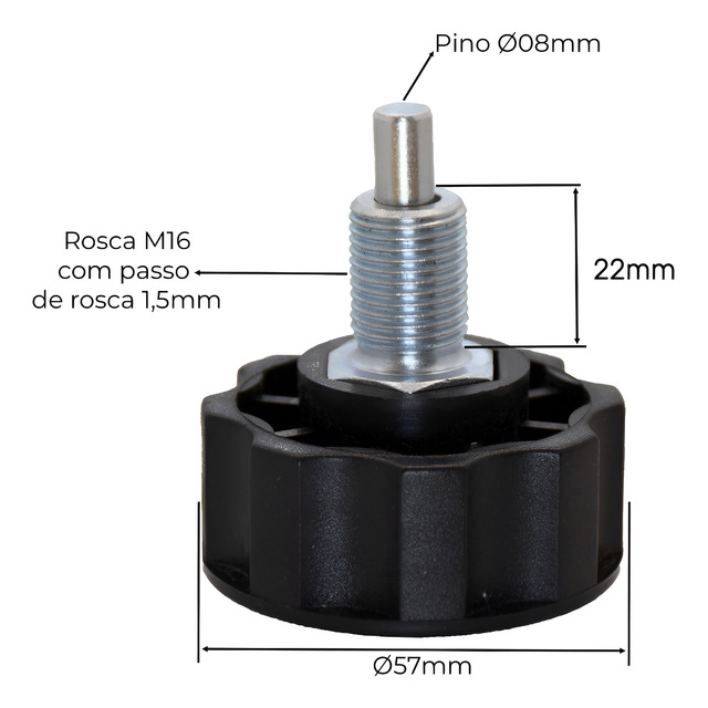 1 Puxador Regulador De Banco De Bikes Knob M16 Original Preto