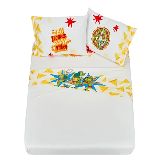 Juego De Sábanas Individuales De 3 Pzs. - Providencia Color Amarillo Diseño de la tela Tortugas ninja pizza