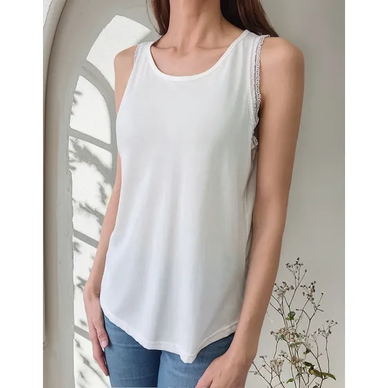 Remera Musculosa Basica Lisa Con Detalle Puntilla - Mujer