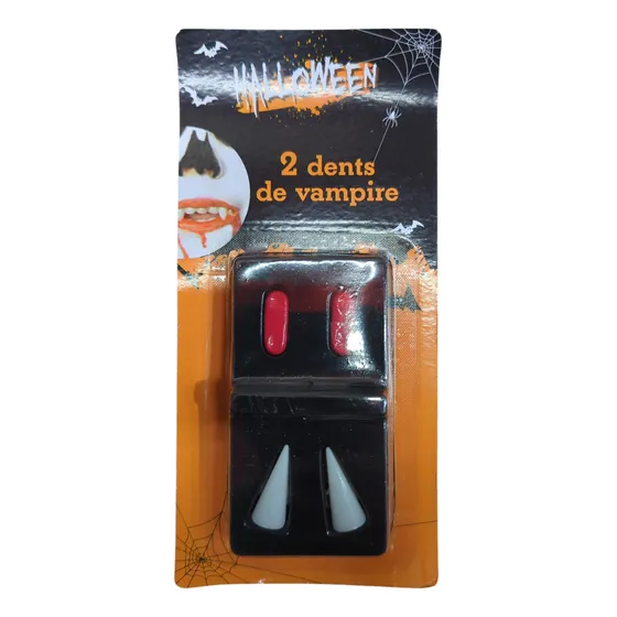 2 Colmillos Chicos Diente Dracula Y Capsula Sangre Halloween