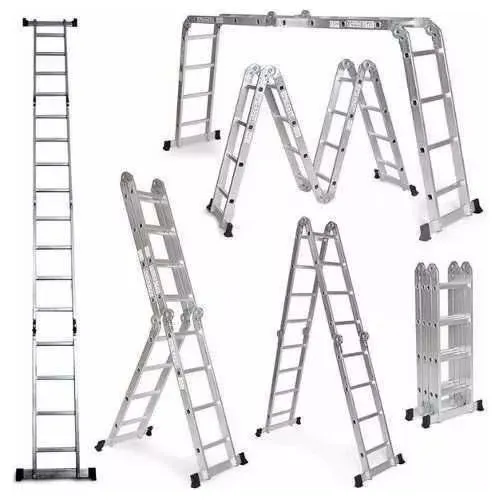 Escalera Multifuncional Plegable 16 Pasos En Aluminio Color Gris