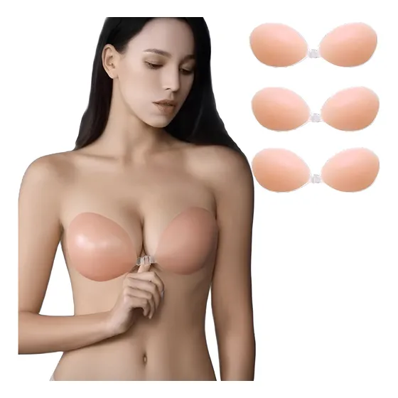 3pc Brasier Strapless Push Up Invisible Silicon Adherible