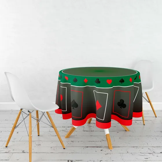 Toalha De Mesa Redonda Cassino Jogos Baralho 160cm
