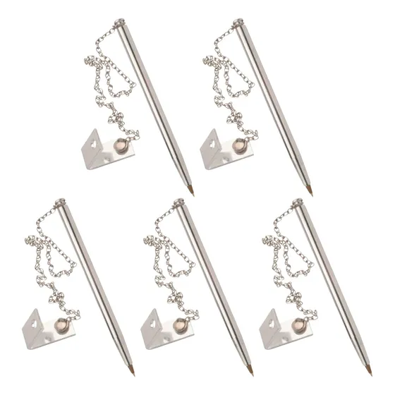 Kit Com 05 Caneta Com Corrente Fixa Suporte Para Balcão Mesa