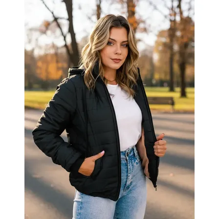 Jaqueta Feminina Forrada Com Pelucia Fleece Capuz Quentinha
