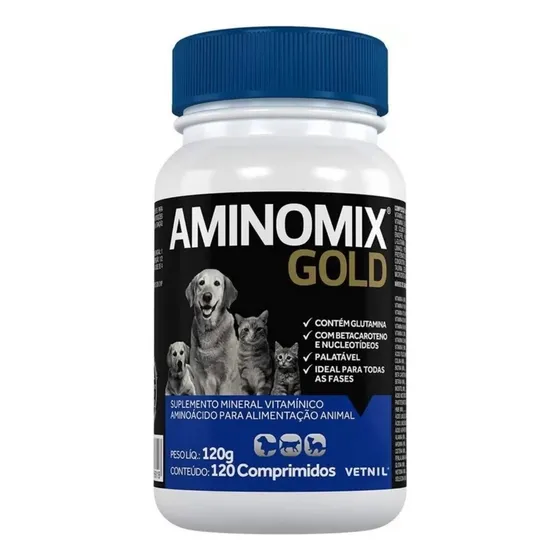 Suplemento Aminomix Gold Vitamínico 120 Comprimidos - Vetnil