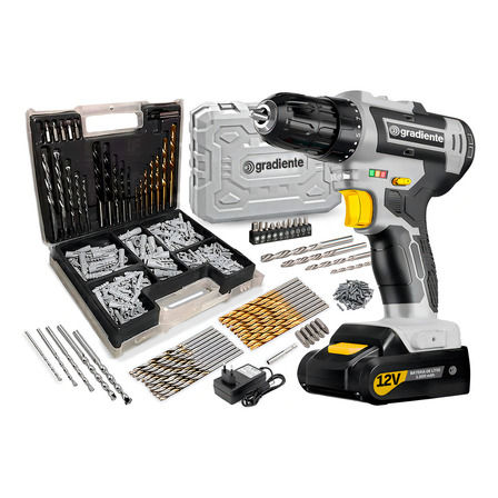 Furadeira Parafusadeira A Bateria Gradiente Profissional Com Jogo De Bits Brocas E Buchas 300 Peças Furadeira Parafusadeira A Bateria Gradiente Profissional Com Jogo De Bits Brocas E Buchas 300 Peças