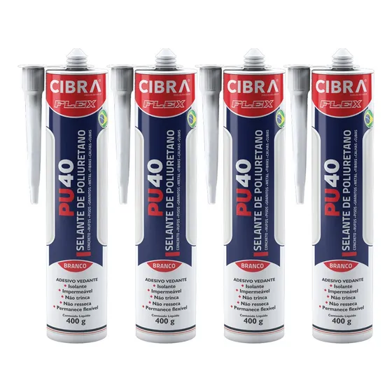Kit 4 Selantes Poliuretano Adesivo Pu40 Cibra Flex Branco