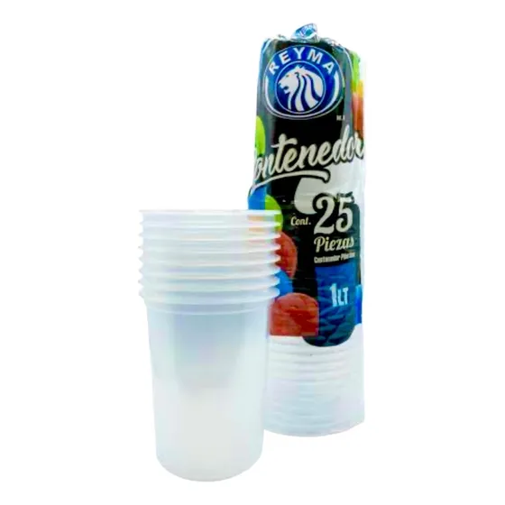 Recipiente Desechable Marca Reyma De 1 Litro Con 25 Piezas Blanco