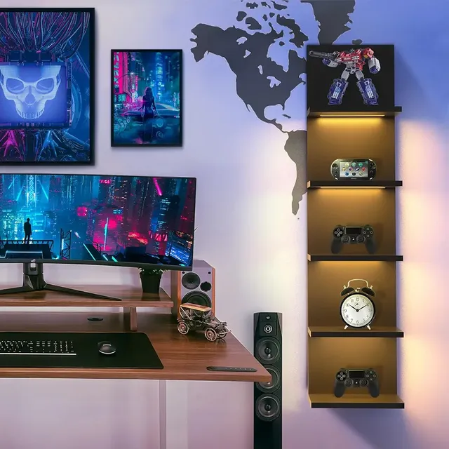 Estantes De Pared De 5 Niveles Con Luz Led, Estante Negro