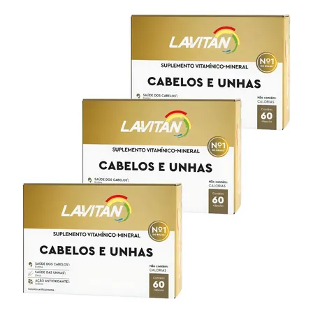 Lavitan Vitamina Para Cabelos E Unhas Com 60 Cápsulas / Kit Com 3 Unidades De 60cps Sem Sabor
