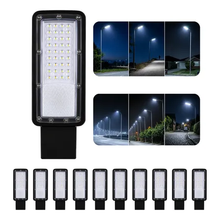 Kit 10 Luminária Led Para Poste 100w Iluminação Publica Smd 127/220v Preto Branco-frio