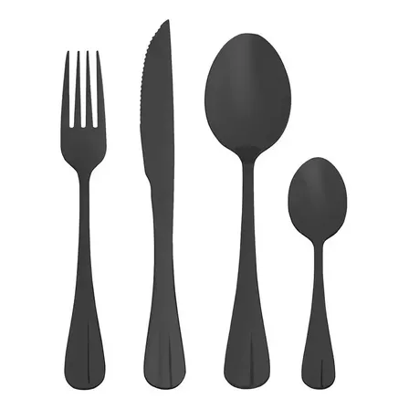 Faqueiro Jogo De Talheres 24 Peças De Aço Inox Positano Lyor Cor Preto
