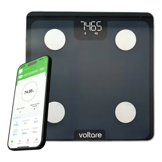 Balanza Pesa Digital Inteligente De Baño Voltare Bluetooth Capacidad Máxima 180 Kg Color Negro