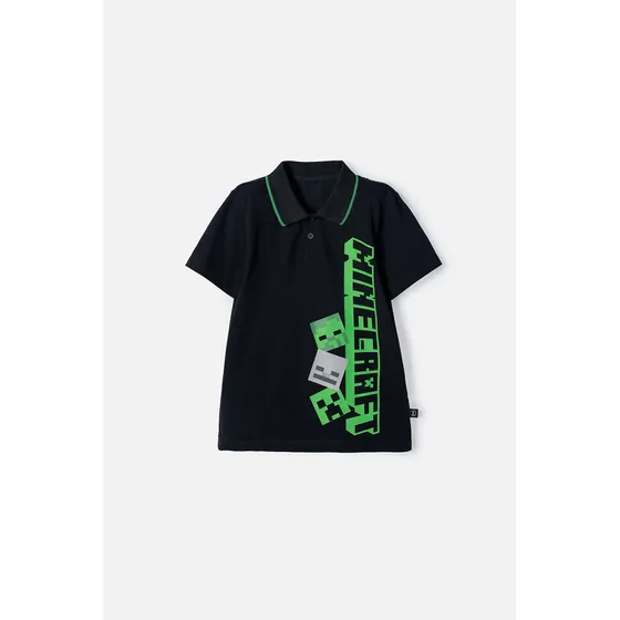 Camiseta Tipo Polo De Minecraft Negra Tipo Polo Para Niño