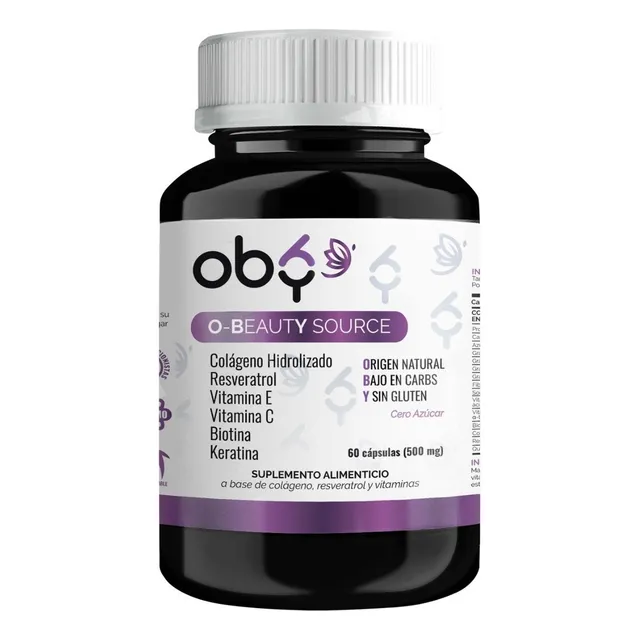 Oby Colageno Hidrolizado fortalecido con Resveratrol, Biotina, Keratina, Vitaminas C Y E | 60 Capsulas Premium para Piel Cabello Uñas