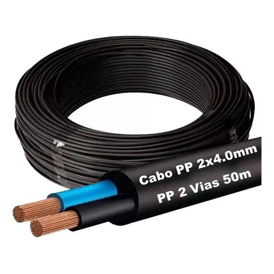 Cabo Pp 2x4,0mm²- Rolo 50 Metros P/ Ar E Extensões Elétricas