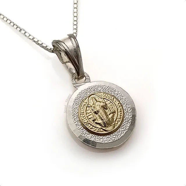 Cadena Y Dije De San Benito En Plata 925 Y Oro Laminado