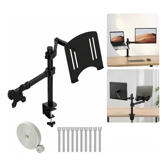 Suporte Articulado Noveve p/ Monitor e Notebook, de Mesa c/ Ajuste Ergonômico, p/ Telas de 10 a 32"