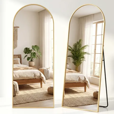 Espelho Corpo Inteiro Arqueado 161x52 Dourado Chão Parede Dourado